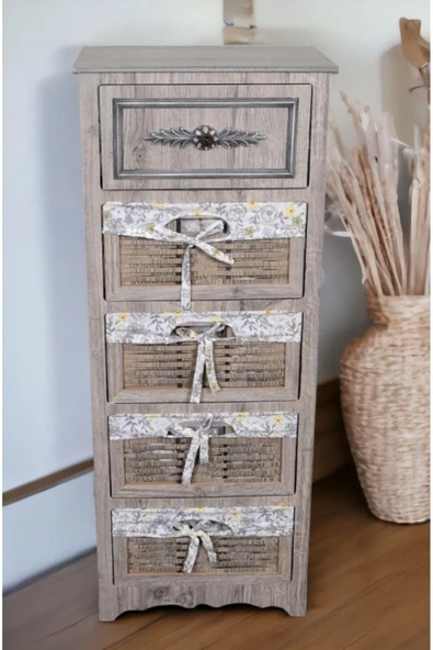 Woodluck Ahşap 5 Çekmeceli Hasır Görünümlü Sebzelik - 3