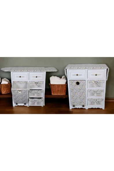 Özkar Woodluck Ahşap Kirli Sepetli Çekmeceli Dolaplı Ütü Masası Beyaz - 4