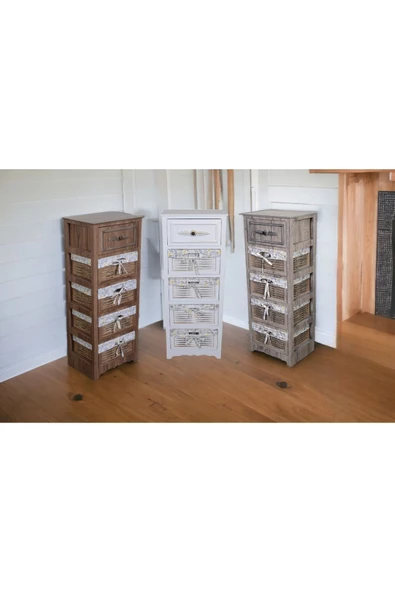 Woodluck Ahşap 5 Çekmeceli Hasır Görünümlü Sebzelik - 2