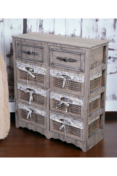 Woodluck Ahşap 8 Çekmeceli Hasır Görünümlü Sebzelik - 2