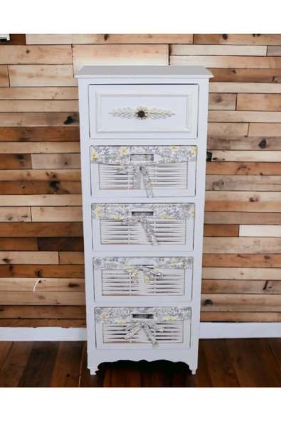 Woodluck Ahşap 5 Çekmeceli Hasır Görünümlü Sebzelik