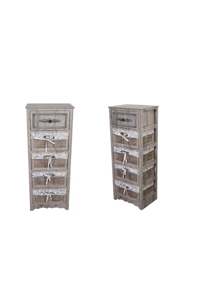 Woodluck Ahşap 5 Çekmeceli Hasır Görünümlü Sebzelik RUSTİK