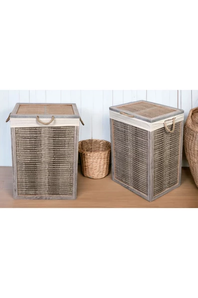 woodluck Ahşap Kirli Çamaşır Sepeti Yıkanabilir Kumaşlı - 3