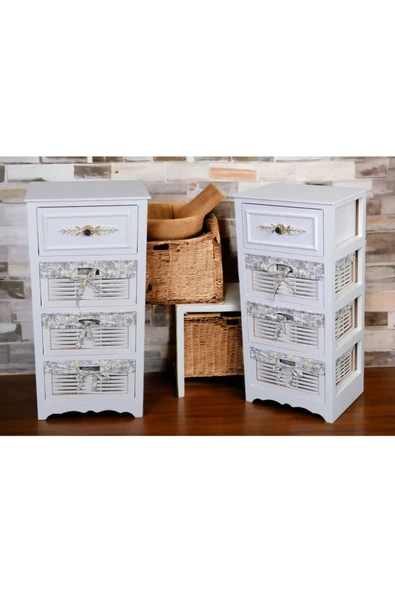 Woodluck Ahşap 4 Çekmeceli Hasır Görünümlü Sebzelik