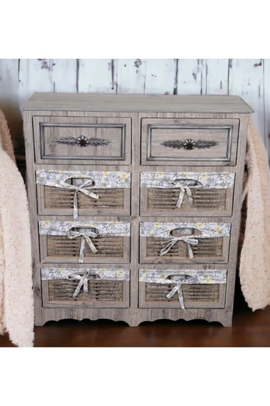 Woodluck Ahşap 8 Çekmeceli Hasır Görünümlü Sebzelik - 3