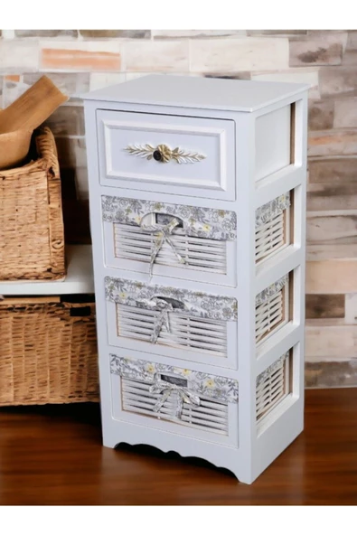 Woodluck Ahşap 4 Çekmeceli Hasır Görünümlü Sebzelik - 2