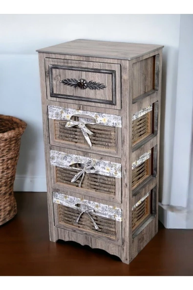 Woodluck Ahşap 4 Çekmeceli Hasır Görünümlü Sebzelik - 2