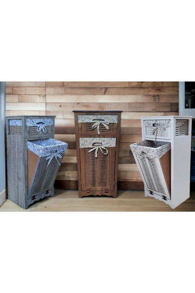 woodluck Ahşap Çamaşır Sepetli Çok Amaçlı Dolap - 4