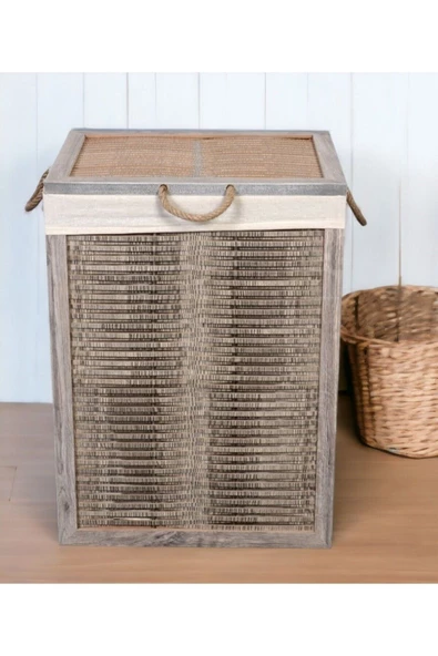 woodluck Ahşap Kirli Çamaşır Sepeti Yıkanabilir Kumaşlı