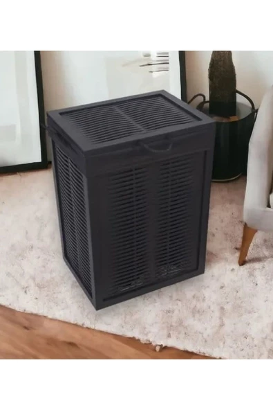 woodluck Ahşap Kirli Çamaşır Sepeti Yıkanabilir Kumaşlı - 2