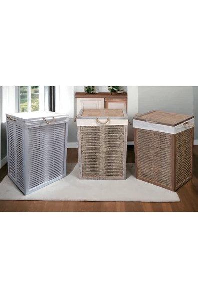 woodluck Ahşap Kirli Çamaşır Sepeti Yıkanabilir Kumaşlı - 4