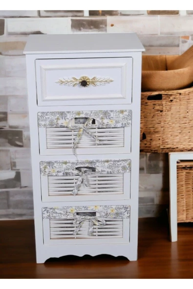 Woodluck Ahşap 4 Çekmeceli Hasır Görünümlü Sebzelik - 3