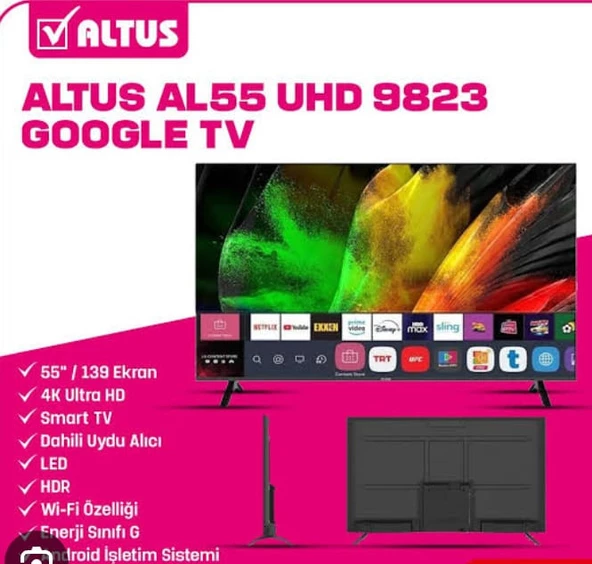 Altus AL55 UHD 9823 55" 4K Ultra HD Google Smart LED TV