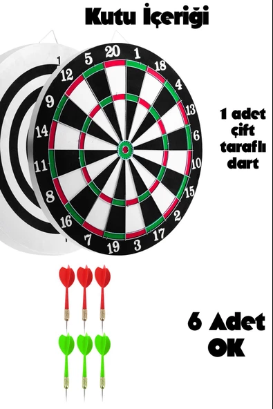 15 İnç Çift Taraflı Dart Tahtası Seti 6 Çelik Oklu Dart Hedef Tahtası Oyunu Takımı Dart Seti 517 - 6