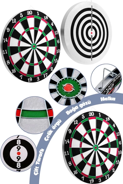 15 İnç Çift Taraflı Dart Tahtası Seti 6 Çelik Oklu Dart Hedef Tahtası Oyunu Takımı Dart Seti 517 - 2