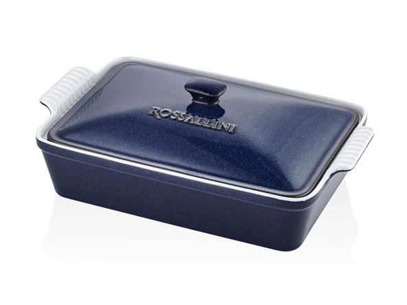 ROSSALINI LIFE BÜYÜK DİKDÖRTGEN KAPAKLI MAVİ FIRIN KABI 38X23X8,5 CM