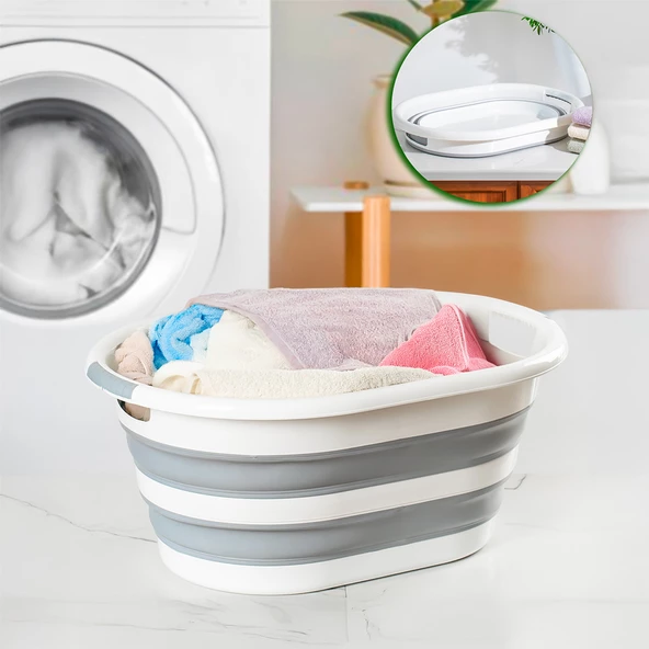 Porsima LA-550 Katlanabilir Çamaşır Sepeti Akordiyon Katlanır Sele Sepet Silikon Çamaşır Sepeti 26 L - 3