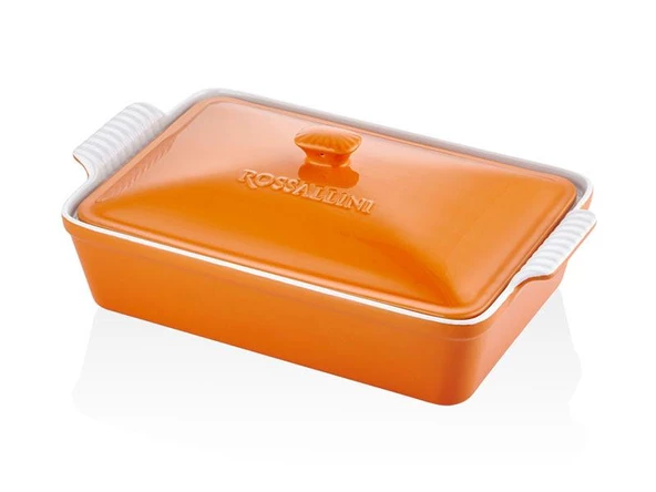 ROSSALLINI LIFE BÜYÜK DİKDÖRTGEN KAPAKLI TURUNCU FIRIN KABI 38X23X8,5 CM