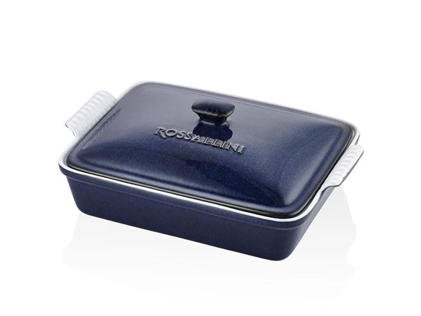 ROSSALLINI LIFE BÜYÜK DİKDÖRTGEN KAPAKLI MAVİ FIRIN KABI 33X23X7 CM