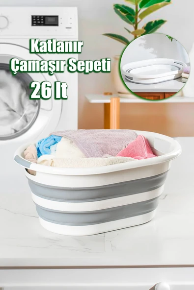 Porsima LA-550 Katlanabilir Çamaşır Sepeti Akordiyon Katlanır Sele Sepet Silikon Çamaşır Sepeti 26 L - 1
