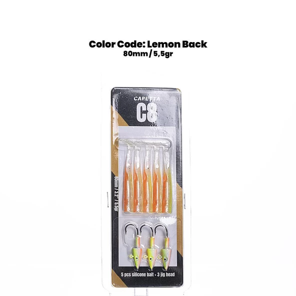 Caretta C8 8cm 5.5g 5 Adet Silikon + 3 Adet Jighead Silikon Balık Seti - 2