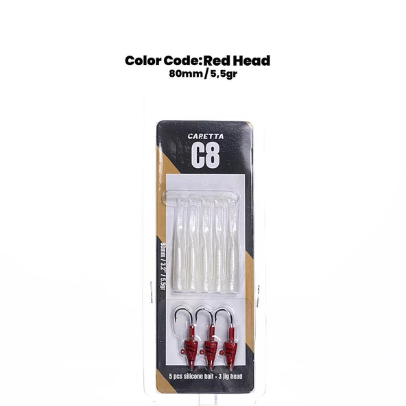 Caretta C8 8cm 5.5g 5 Adet Silikon + 3 Adet Jighead Silikon Balık Seti - 3