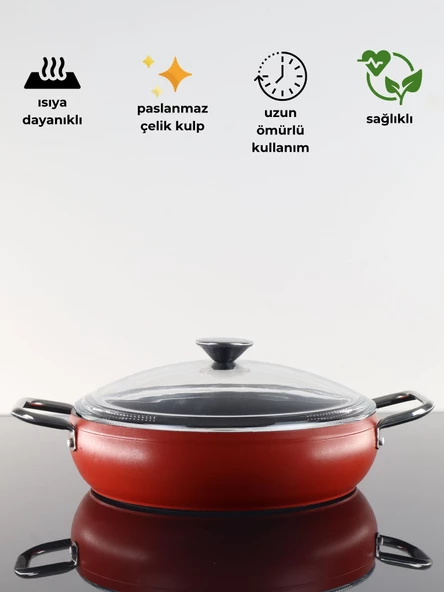 Bonera Pro-Plus 32 Cm Kırmızı Karnıyarık Tencere - 3