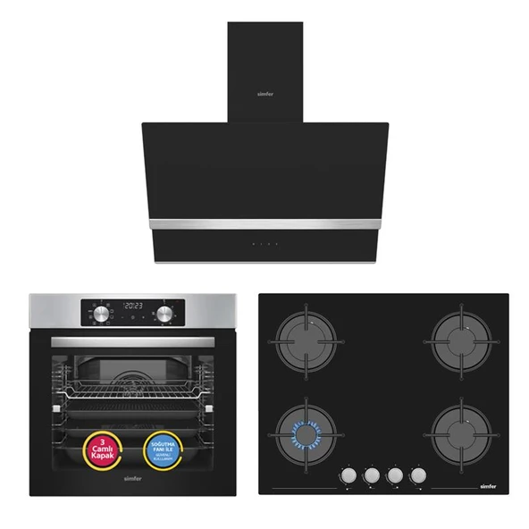 Simfer 10 Fonksiyon Airfry Plus Inox 3'lü Ankastre Set ( Fırın +  Ocak +  Davlumbaz) ürün görseli 1