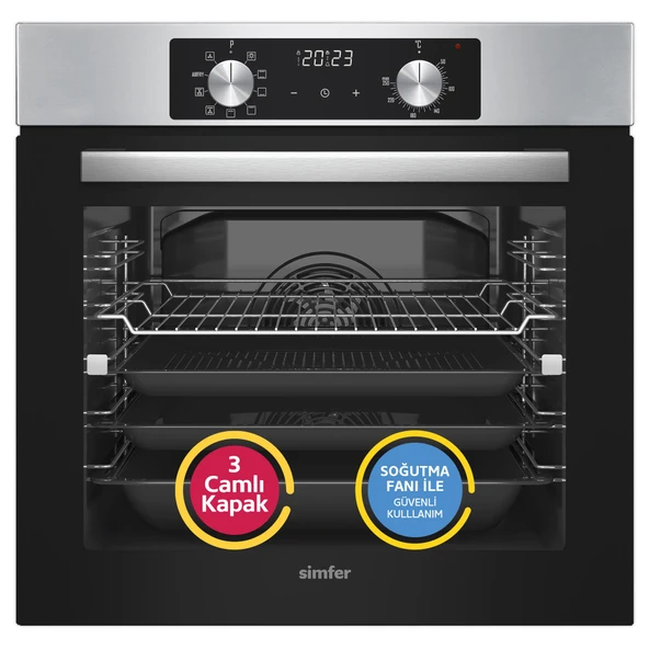Simfer 10 Fonksiyon Airfry Plus Inox 3'lü Ankastre Set ( Fırın +  Ocak +  Davlumbaz) - Resim 2