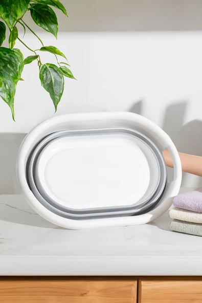 Porsima LA-550 2 li Katlanabilir Çamaşır Sepeti Akordiyon Katlanır Sele Sepet Silikon Çamaşır Sepeti - Resim 2