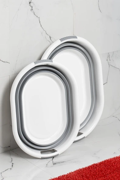 Porsima LA-550 2 li Katlanabilir Çamaşır Sepeti Akordiyon Katlanır Sele Sepet Silikon Çamaşır Sepeti - Resim 3