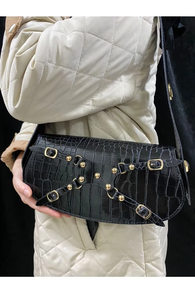 Suni Deri Kroko Manc Model Ayarlanabilir Saplı Kadın El Ve Omuz Çantası - Resim 3