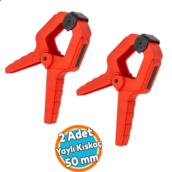 2 ADET Yaylı Kıskaç Mandal El Tip İşkence Mengene Kırmızı Klips Hobi 50 mm 2 inç