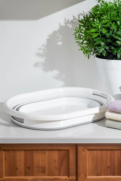 Porsima LA-550 2 li Katlanabilir Çamaşır Sepeti Akordiyon Katlanır Sele Sepet Silikon Çamaşır Sepeti - Resim 4