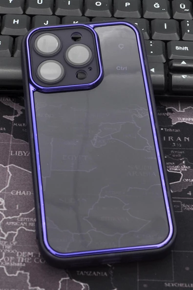 iPhone 12 Pro Max Uyumlu Mor Kenarlı Renkli Yarı Şeffaf Kapak Kılıf Kamera Lens Korumalı ürün görseli
