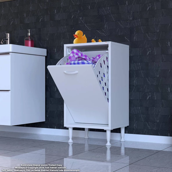 Modilayn SÖKE Banyo İçin Sihirli Kutu 35x75x32,5 cm’ lik 1 Göz Sepet Hazneli Mini Banyo Dolabı - 2