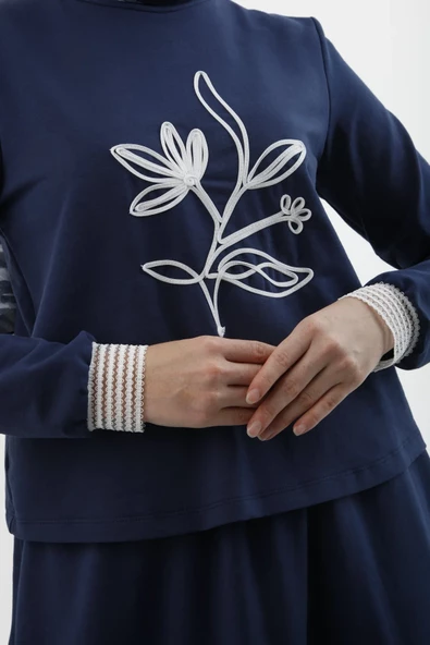22yt621 SWEETSHIRT LACİVERT ÇİÇEK DESENLİ - 2