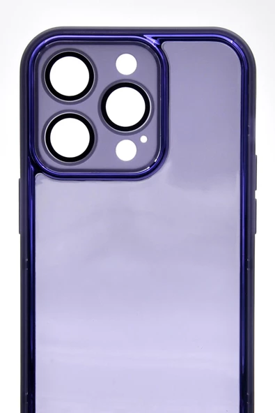 iPhone 13 Pro Max Uyumlu Mor Kenarlı Renkli Yarı Şeffaf Kapak Kılıf Kamera Lens Korumalı - Resim 6
