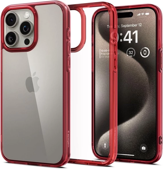 Spigen iPhone 15 Pro Kılıf Ultra Hybrid Deep Red - ACS07055