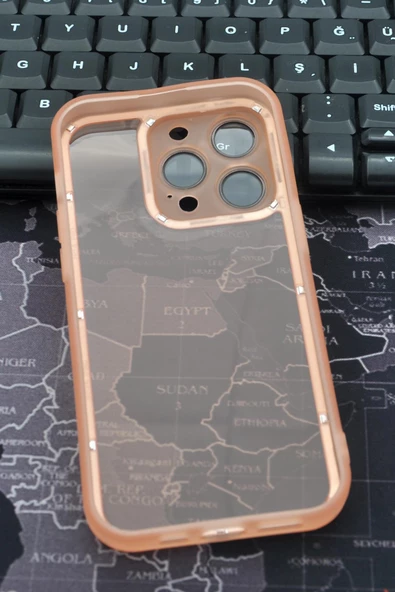 iPhone 13 Pro Uyumlu Pembe Kenarlı Renkli Yarı Şeffaf Kapak Kılıf Kamera Lens Korumalı - Resim 5