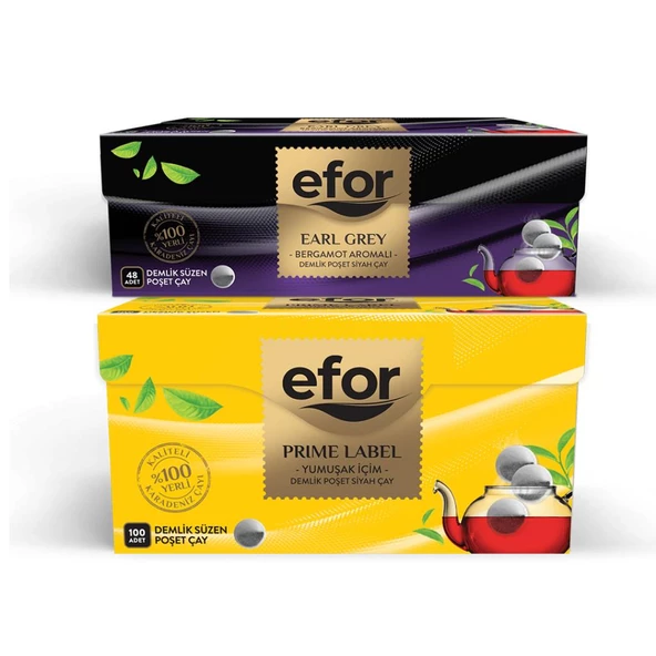 Efor Prime Label 100*3,2 gr Demlik Poşet - Efor Earl Grey 48*3,2 gr Demlik Poşet Çay-Set