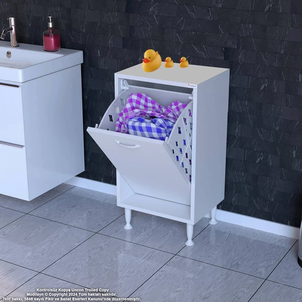 Modilayn SÖKE Banyo İçin Sihirli Kutu 35x75x32,5 cm’ lik 1 Göz Sepet Hazneli Mini Banyo Dolabı
