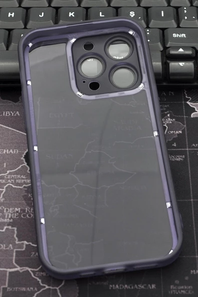 iPhone 13 Pro Max Uyumlu Mor Kenarlı Renkli Yarı Şeffaf Kapak Kılıf Kamera Lens Korumalı - Resim 5