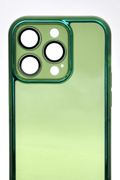 iPhone 13 Pro Max Uyumlu Yeşil Kenarlı Renkli Yarı Şeffaf Kapak Kılıf Kamera Lens Korumalı - Resim 6