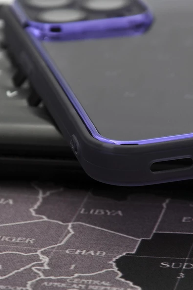 iPhone 12 Pro Max Uyumlu Mor Kenarlı Renkli Yarı Şeffaf Kapak Kılıf Kamera Lens Korumalı - Resim 4