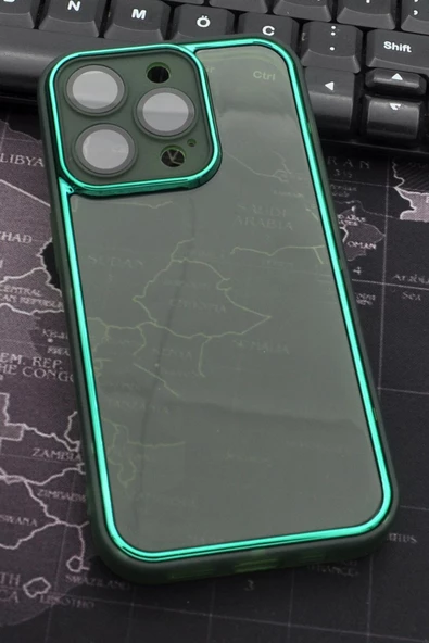 iPhone 13 Pro Max Uyumlu Yeşil Kenarlı Renkli Yarı Şeffaf Kapak Kılıf Kamera Lens Korumalı ürün görseli