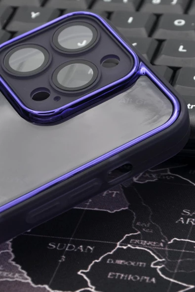 iPhone 12 Pro Uyumlu Mor Kenarlı Renkli Yarı Şeffaf Kapak Kılıf Kamera Lens Korumalı - Resim 3