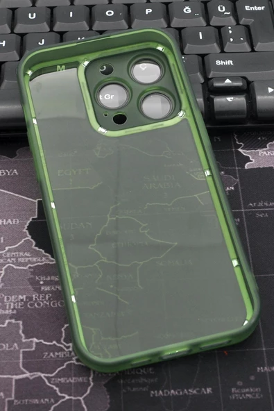 iPhone 14 Pro Uyumlu Yeşil Kenarlı Renkli Yarı Şeffaf Kapak Kılıf Kamera Lens Korumalı - Resim 5