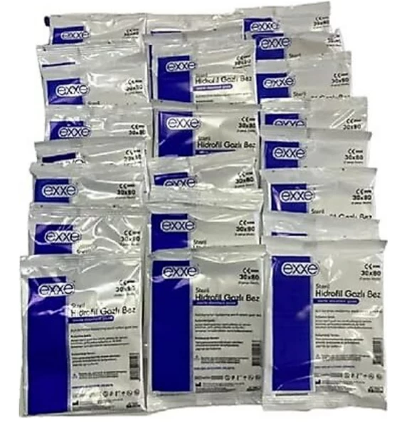 Exxe Steril Hidrofil Gazlı Bez 30x80cm 2 Parça 1'li 25 Adet