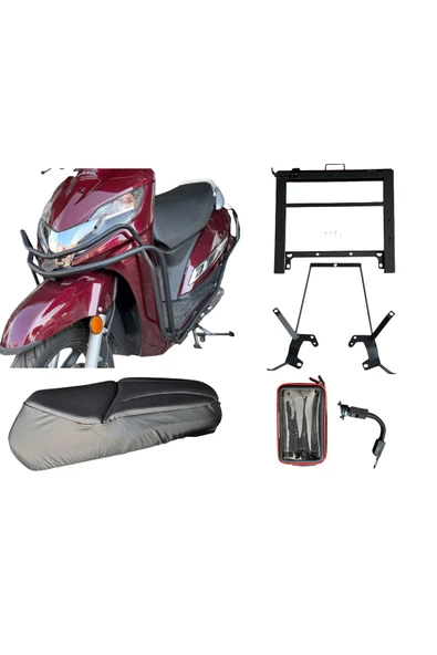 Motohat Motosiklet Honda Activa Full Kurye Paketi (KORUMA DEMİRİ-KIZAKLI ÇANTA DEMİRİ-KONFOR SELE-TELEFON TUTUCU)